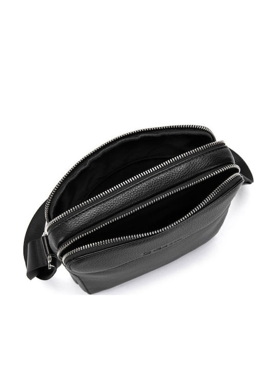 Geantă De Umăr / Tip Crossbody Pentru Bărbați Din Piele Neagră