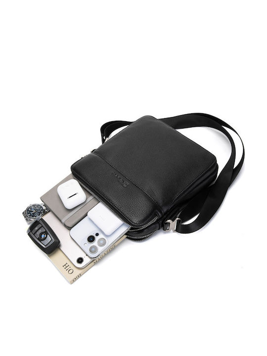 Geantă De Umăr / Tip Crossbody Pentru Bărbați Din Piele Neagră