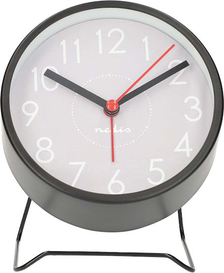 Nedis Ceas Deșteptător Analogic Rotund De Designer Cu Suport Metalic Funcție Snooze Negru