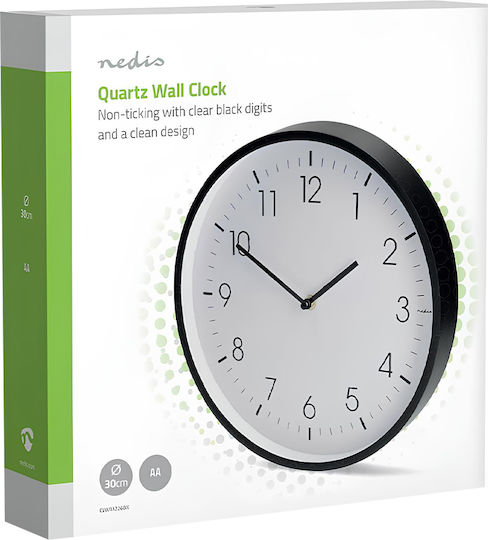 Nedis 30 Cm Wall Clock Silent Movement Lightweight Frame White Black