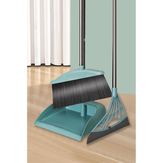 Set Mătură Cu Coș De Gunoi Mâner Silicon Mătură Pliabilă Uz Casnic Plastic Oțel Albastru Deschis 90 X 72 X 100 Cm