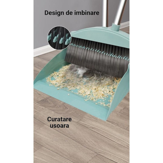 Set Mătură Cu Coș De Gunoi Mâner Silicon Mătură Pliabilă Uz Casnic Plastic Oțel Albastru Deschis 90 X 72 X 100 Cm