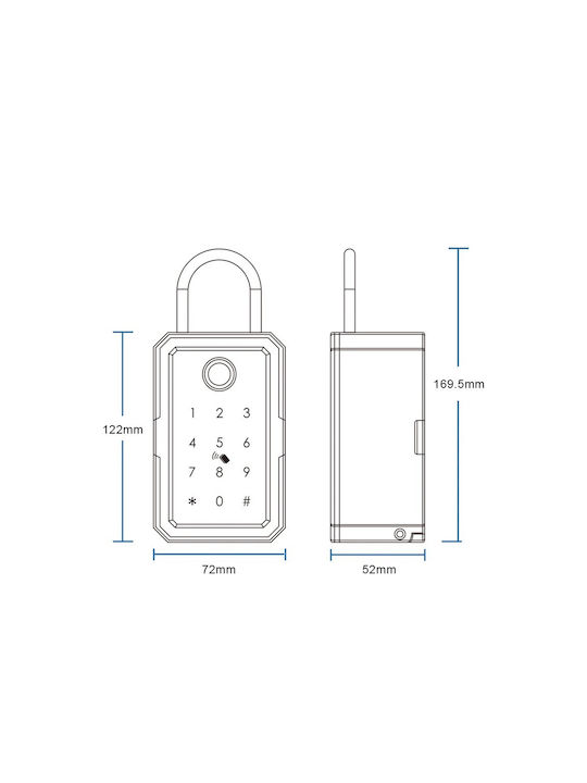 AMA Smart Wandmontage Kombinationsschloss Metallisch mit RFID und Tastatur 7.2x5.2x12.2cm