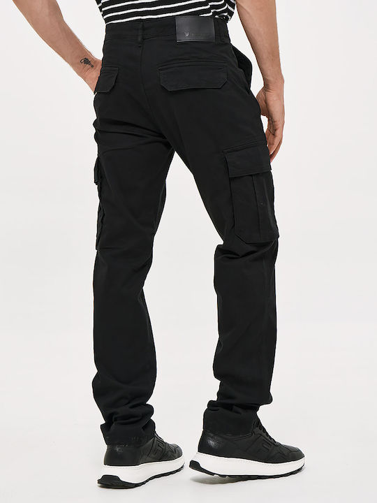 Cargo Elastic Trousers in Straight Leg Black