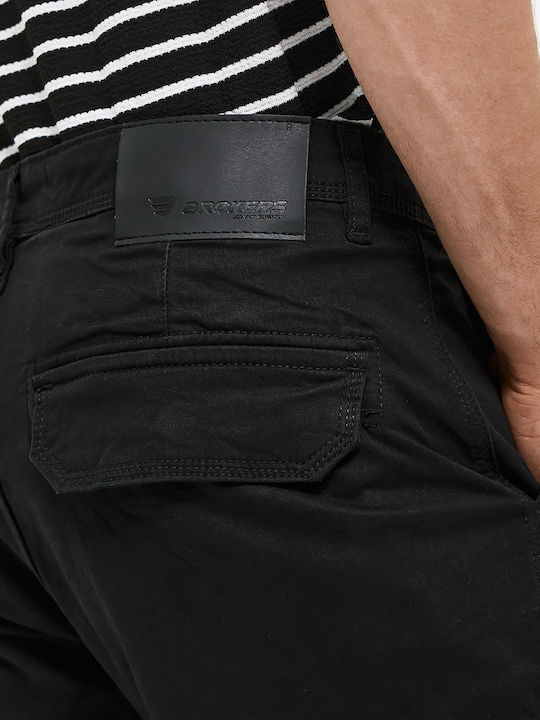 Cargo Elastic Trousers in Straight Leg Black