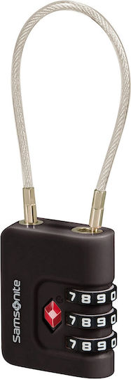 Samsonite Cablelock 3 Dial Steel Padlock with Cable Combination with TSA Certification 35mm Black 1pcs