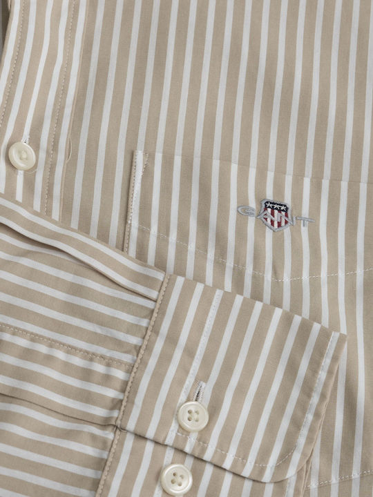 Long Sleeve Striped Beige Shirt