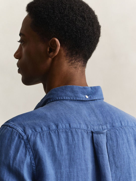 Long Sleeve Linen Shirt in Regular Fit Royal Blue