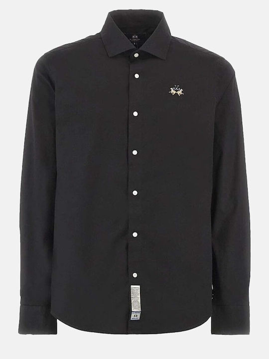 Langärmeliges Denim-Herrenhemd in Normale Passform Schwarz
