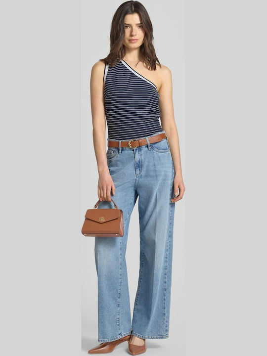 Women's Off-Shoulder Striped White and Blue Blouse