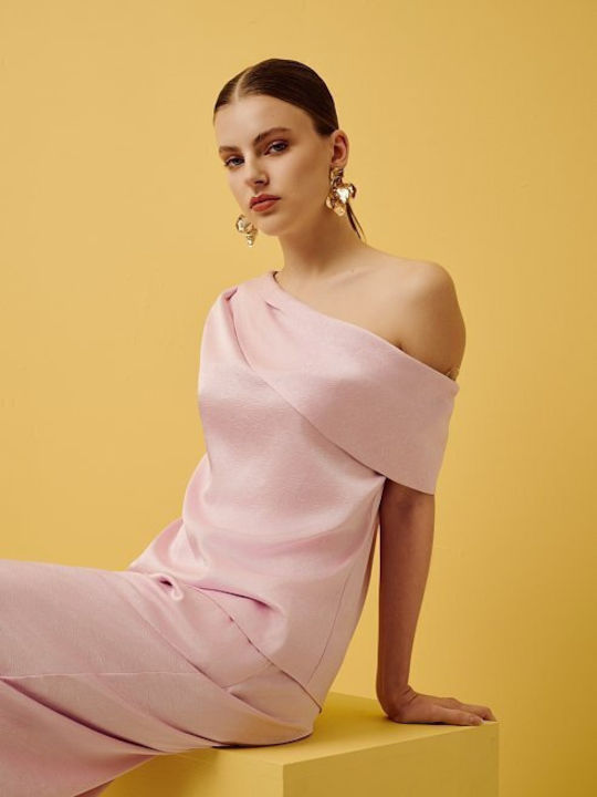 Women's Satin Off-Shoulder One Shoulder Pink Blouse