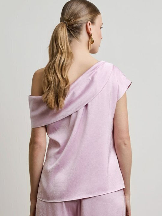 Women's Satin Off-Shoulder One Shoulder Pink Blouse