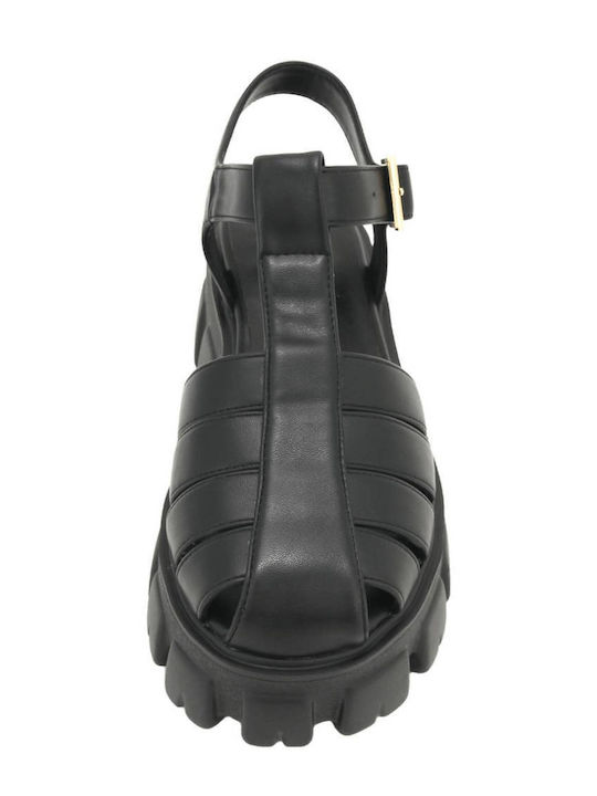 Leather Women's Flat Sandals Black