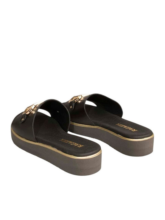 Leder Flache Damen Sandalen Schwarz