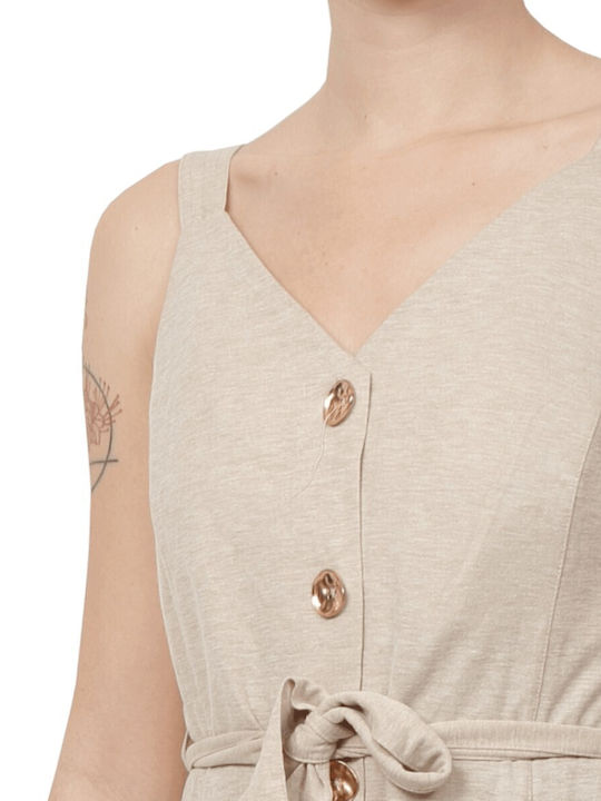 Sommer Midi Hemdkleid Ärmellos Beiges