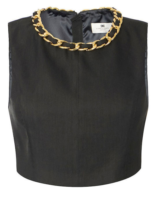 Damen Sommerliches Leinen Crop Top Schwarz