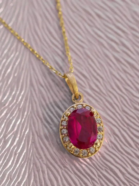 Rosette Necklace Made of 14K Gold with Red Zircon