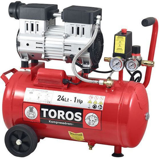 Toros Oil Free SILENT Single-Phase Air Compressors with Power 1hp and Airtank 24lt 40151