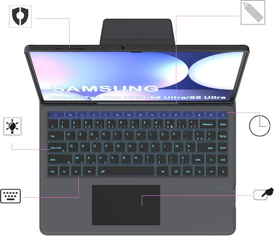 Keyboard Case Galaxy Tab S9/S8 Ultra 14.6" Roofei Qwertz Backlit Touchpad