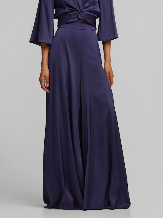 Women's High Rise Satin Pantaloons in Loose Fit Blue