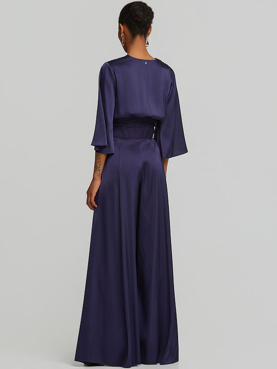 Women's High Rise Satin Pantaloons in Loose Fit Blue