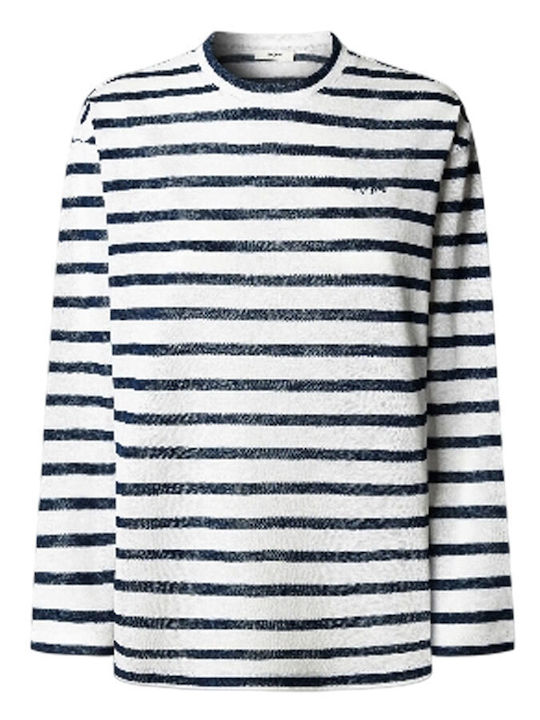 Women's Cotton Long Sleeve Striped Deep Sea Blue Top