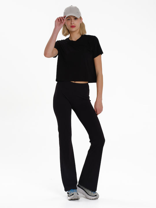 Women's Fabric Flared Trousers Black