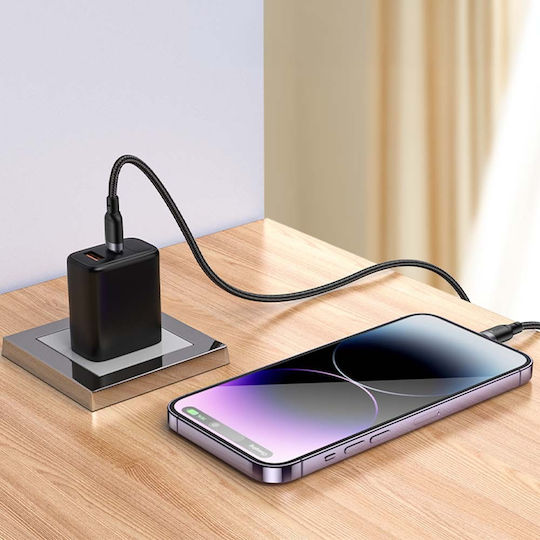 Yesido Braided USB-C To Lightning Cable 27W Black 1.2m