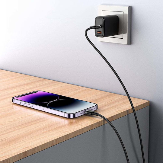 Yesido Braided USB-C to Lightning Cable 27W Μαύρο 0.3m