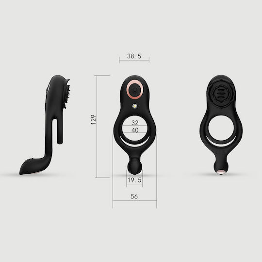 Vibrating Double Silicone Cock Ring Clitoral & Perineum Stimulation Black