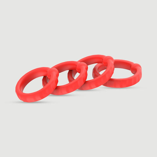 Σετ 4 Δαχτυλίδια Πέους Σιλικόνης 4 Ringer Soft Silicone Cock Ring Set Κόκκινο