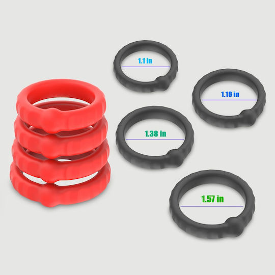 Σετ 4 Δαχτυλίδια Πέους Σιλικόνης 4 Ringer Soft Silicone Cock Ring Set Κόκκινο