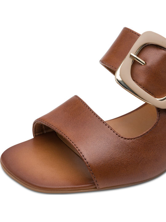 Leather Mules with Chunky Low Heel in Brown Colour