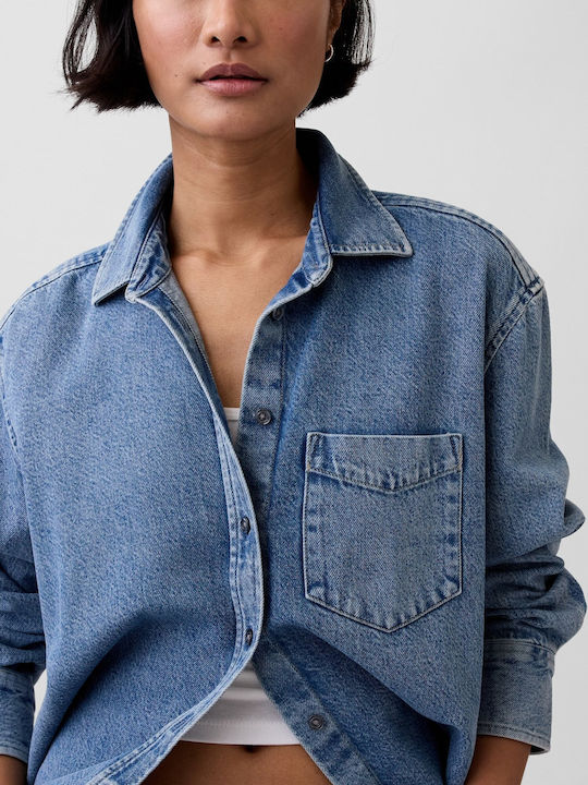 Long Sleeve Women's Denim Shirt Blue