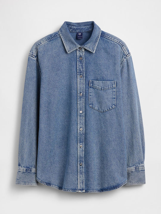 Long Sleeve Women's Denim Shirt Blue