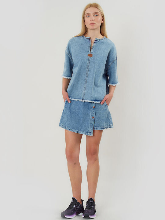 Long Sleeve Women's Denim Shirt Blue 4765540003-Blue