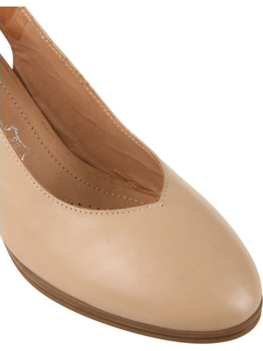 Leather Heels with Mid Heel Beige