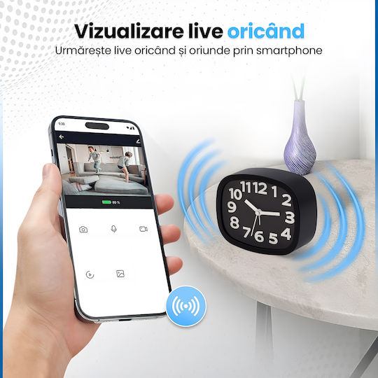 Cameră Spion Ascunsă Ceas Deșteptător Wifi Card 32gb 4k Transmisie Live Full Hd 1080p Detectare Mișcare Ceas Funcțional Monitorizare 24/7 Acces De La Distanță