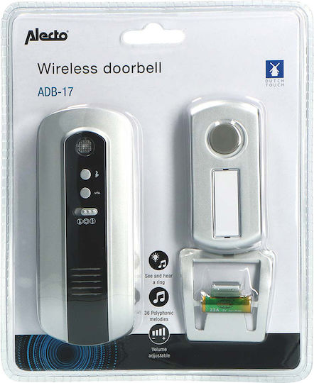Alecto Wireless Doorbell 36 Melodies Ip44 Rating 30m Range Easy Installation Black Silver
