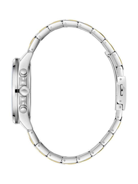 Lee Cooper Dual Time Herrenuhr 42mm Batterie mit Silber Metall-Armband