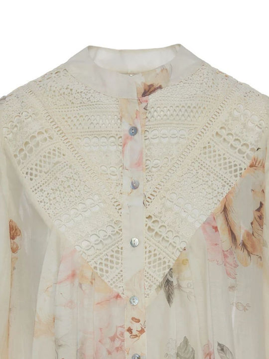 Long Sleeve Women's Shirt Ivory Floral