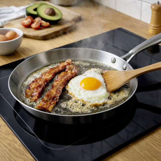 Cheffinger 28 Cm Stainless Steel Crepe Pan Compatible All Heat Sources Induction Silver