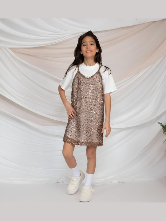 Girls Dress with Sequins Set with Top Bronze