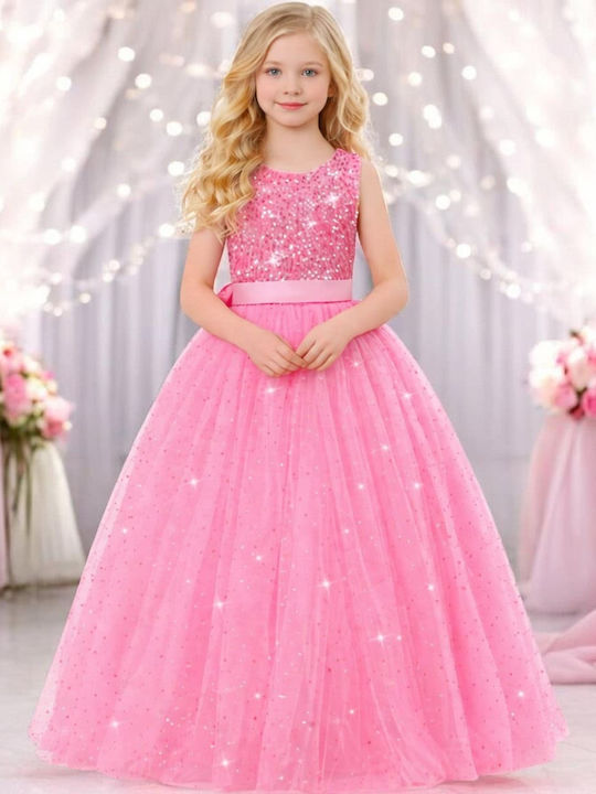 Kinderkleid Ärmellos mit Pailletten Rosa