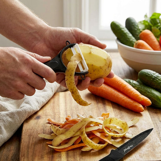 Cheffinger Set 6 Non-stick Marble-effect Knives Peeler Black