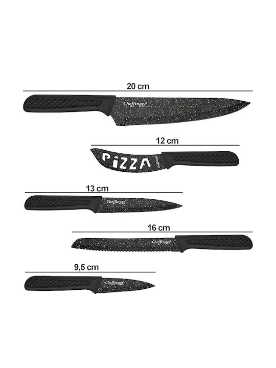 Cheffinger Set 6 Cuțite Decojor Non-Stick Tăietor Pizza Negru