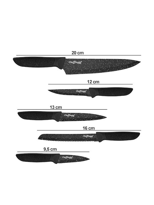 Cheffinger Set 6 Non-stick Marble-effect Knives Peeler Black