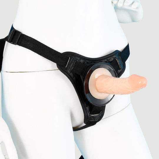 Δερμάτινη Ζώνη Strap On Ομοιώματα Βεντούζα Leather Strap On Harness Suction Cup Dildos Μαύρη