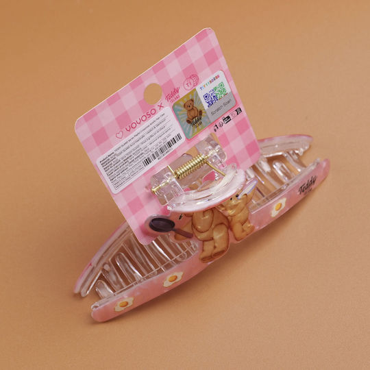 Teddy Island Series Acrylic Claw Hair Clip Playful Style Cross Pattern