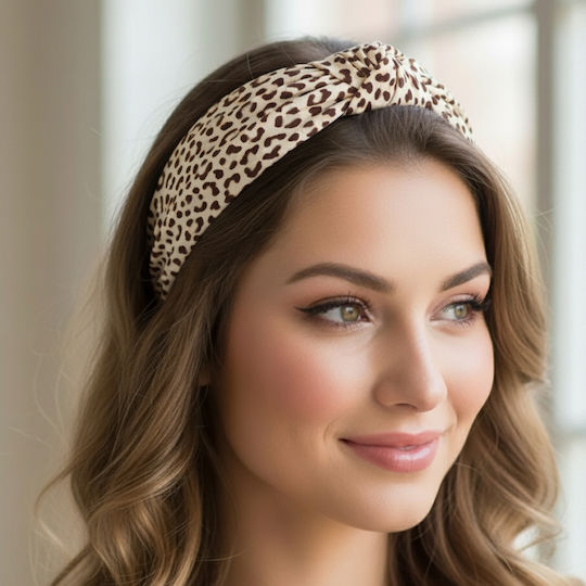 Crossed Headband Hair In Soft Satin Leopard Printed Chic Beige